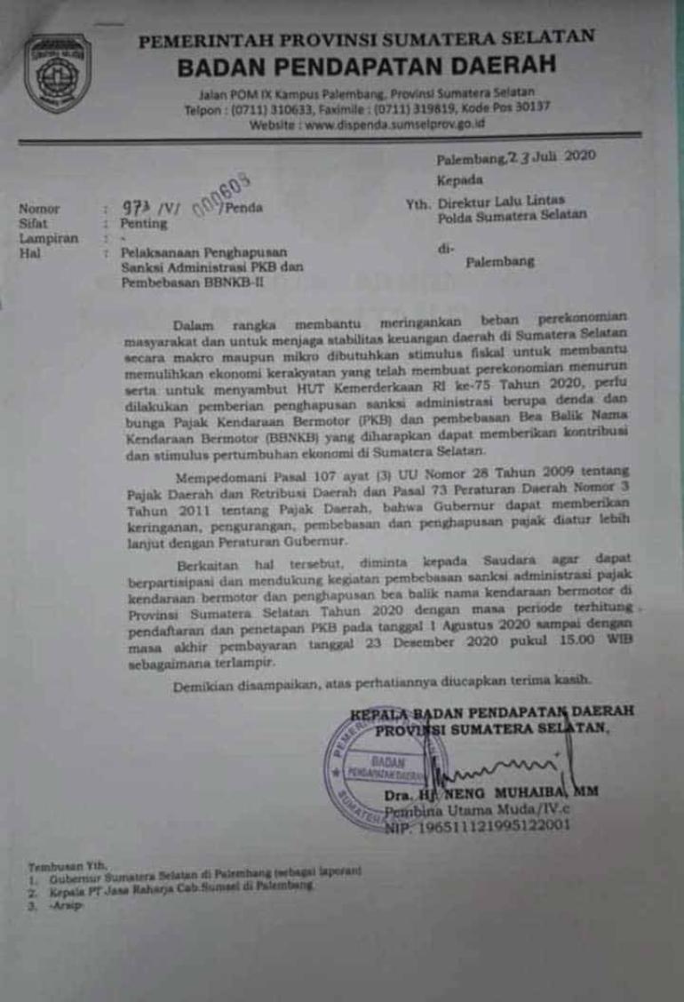 Surat Pelaksanaan Penghapusan Sanksi Adminitrasi PKB dan Pembebasan BBPKB II