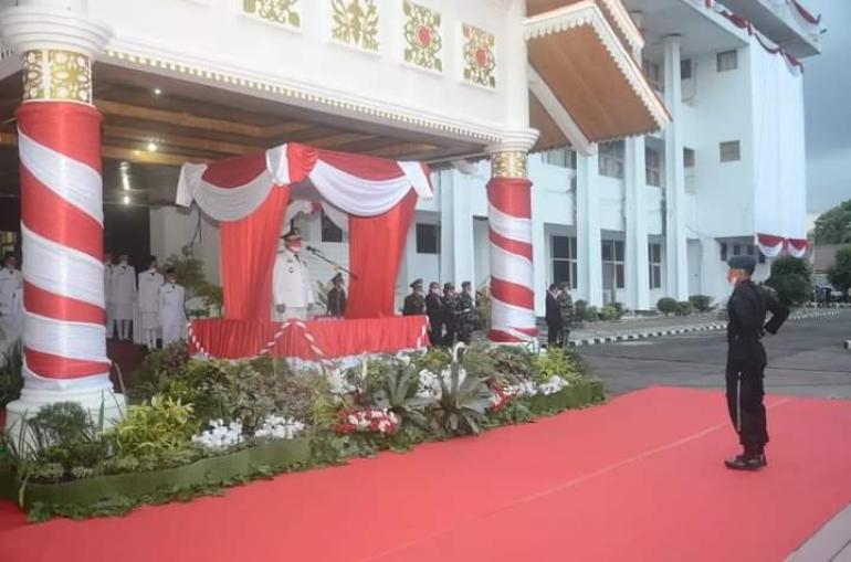 Terapkan Prokes Covid-19 Upacara Penurunan Bendera Berlangsung Khidmat dan Lancar