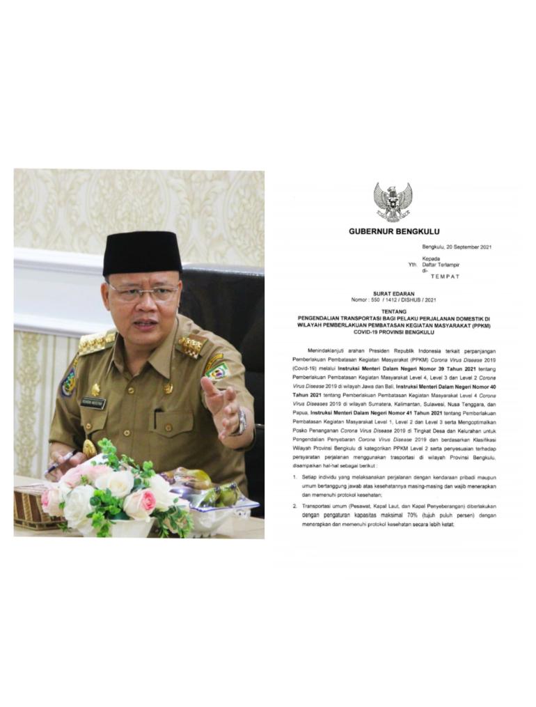 Pengendalian Transportasi Gubernur Rohidin Keluarkan Surat Edaran