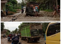 Penanganan Lamban Jalan Propinsi di Desa Harapan Makmur Hancur